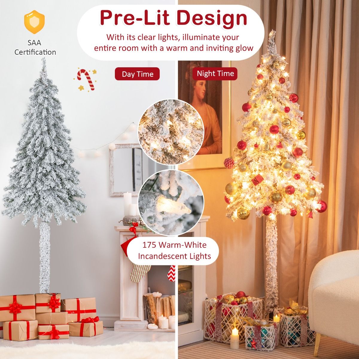 185CM Pre-Lit Artificial Christmas Tree with 442 Branch Tips
