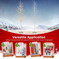 155/186 CM Lighted Birch Tree, Artificial Christmas Twig Tree with 168/200 Warm-White LED Lights