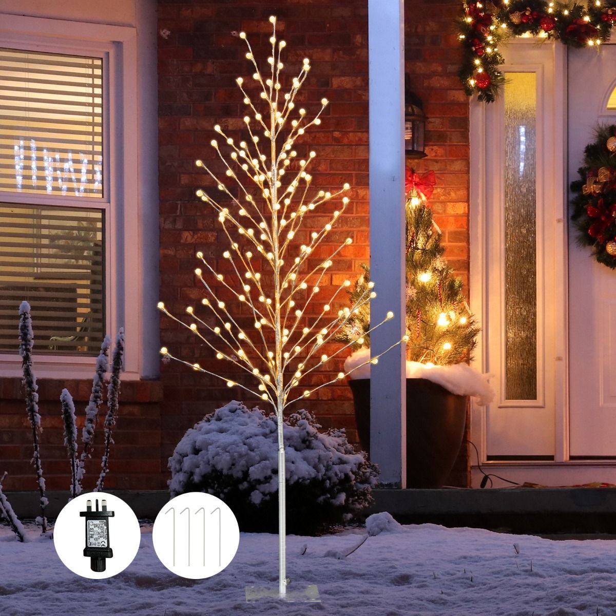 155/186 CM Lighted Birch Tree, Artificial Christmas Twig Tree with 168/200 Warm-White LED Lights