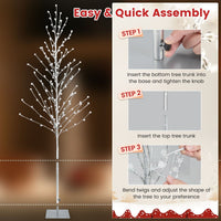 155/186 CM Lighted Birch Tree, Artificial Christmas Twig Tree with 168/200 Warm-White LED Lights