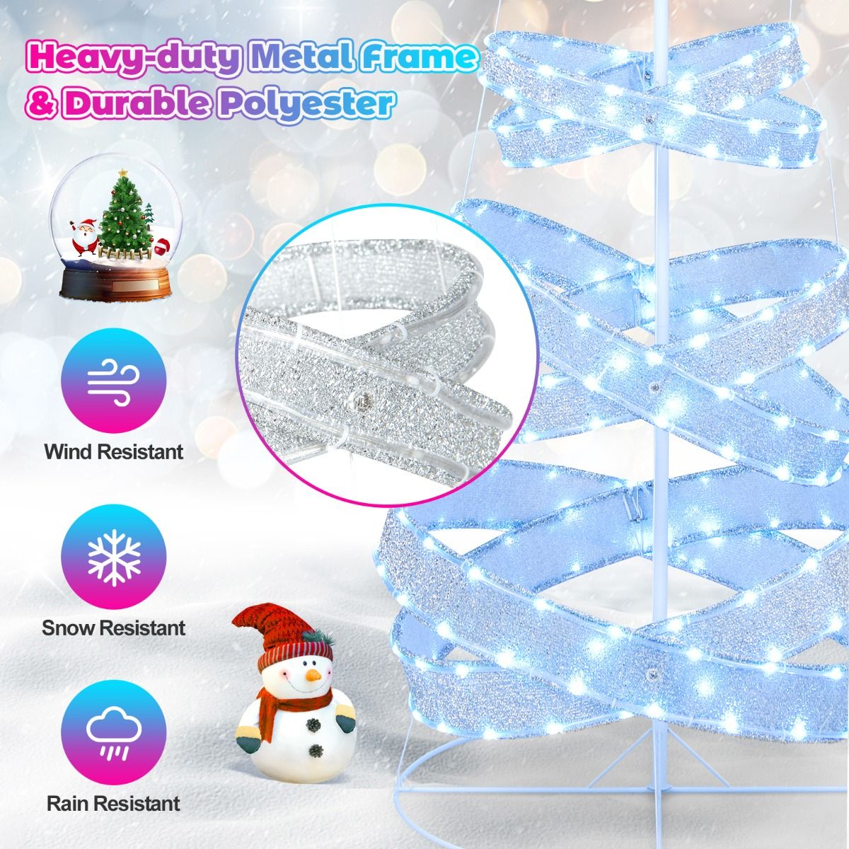 210 cm Outdoor Spiral Christmas Tree with 341 LED Lights for Party/Home Decoration