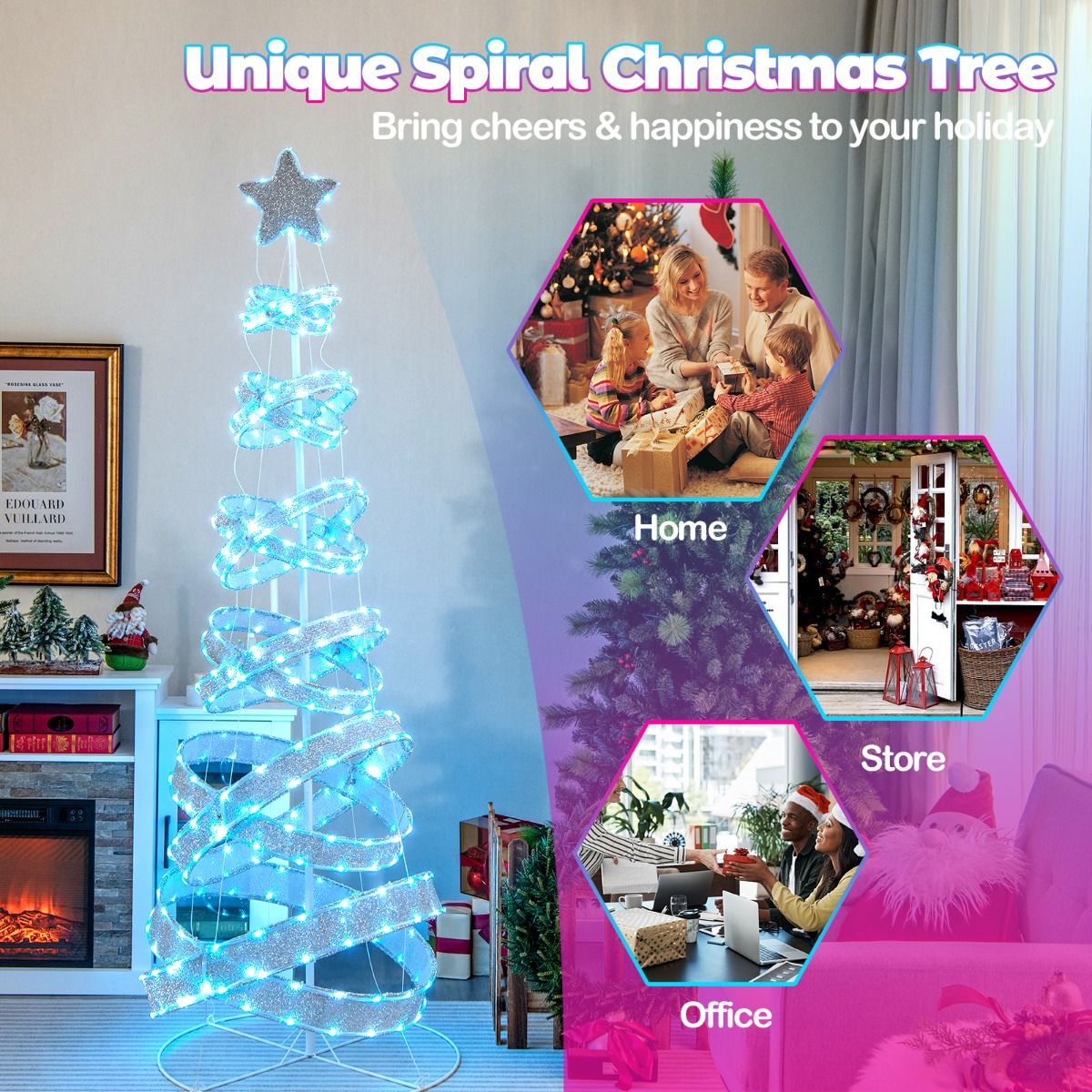 210 cm Outdoor Spiral Christmas Tree with 341 LED Lights for Party/Home Decoration