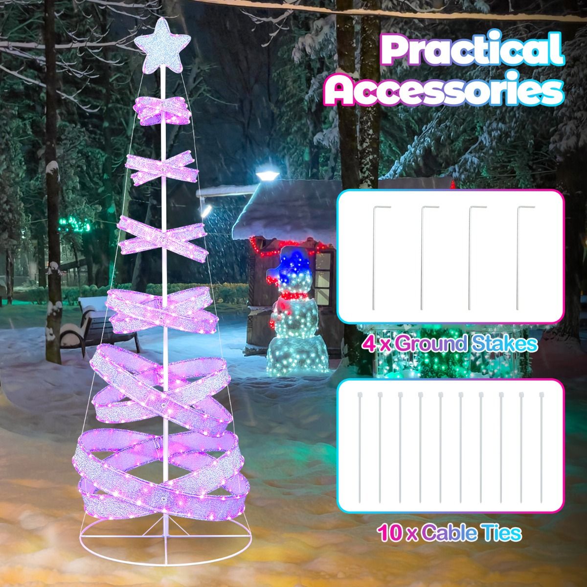 210 cm Outdoor Spiral Christmas Tree with 341 LED Lights for Party/Home Decoration