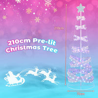210 cm Outdoor Spiral Christmas Tree with 341 LED Lights for Party/Home Decoration