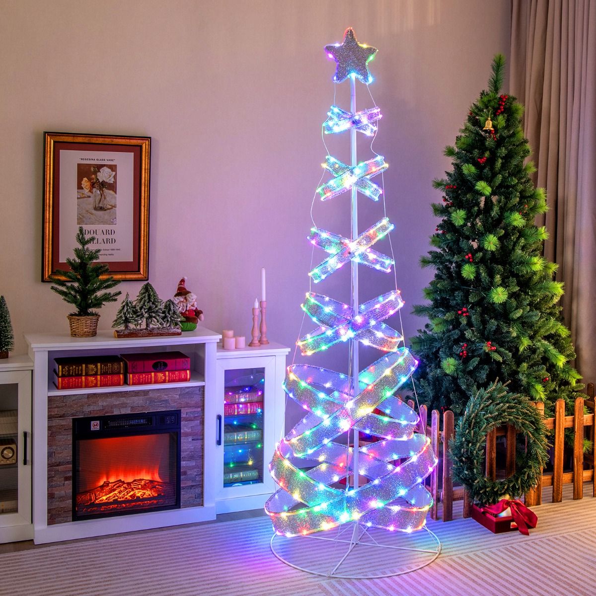210 cm Outdoor Spiral Christmas Tree with 341 LED Lights for Party/Home Decoration