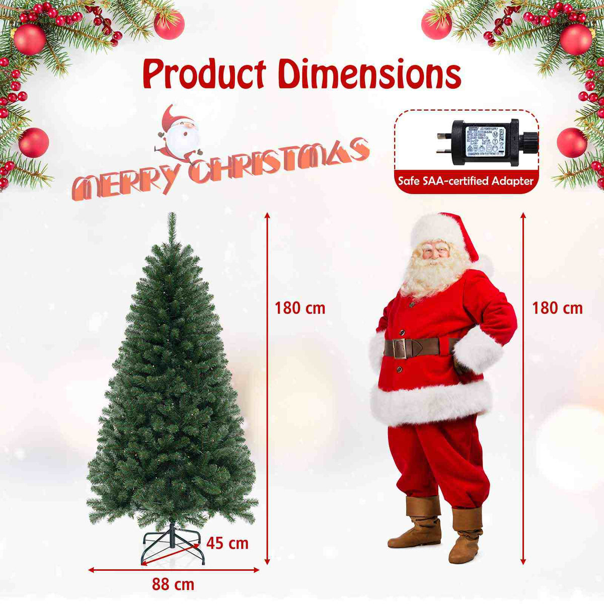 1.8/2.1/2.4M Pre-Lit Christmas Tree Artificial Xmas Decor w/8 Lighting Modes