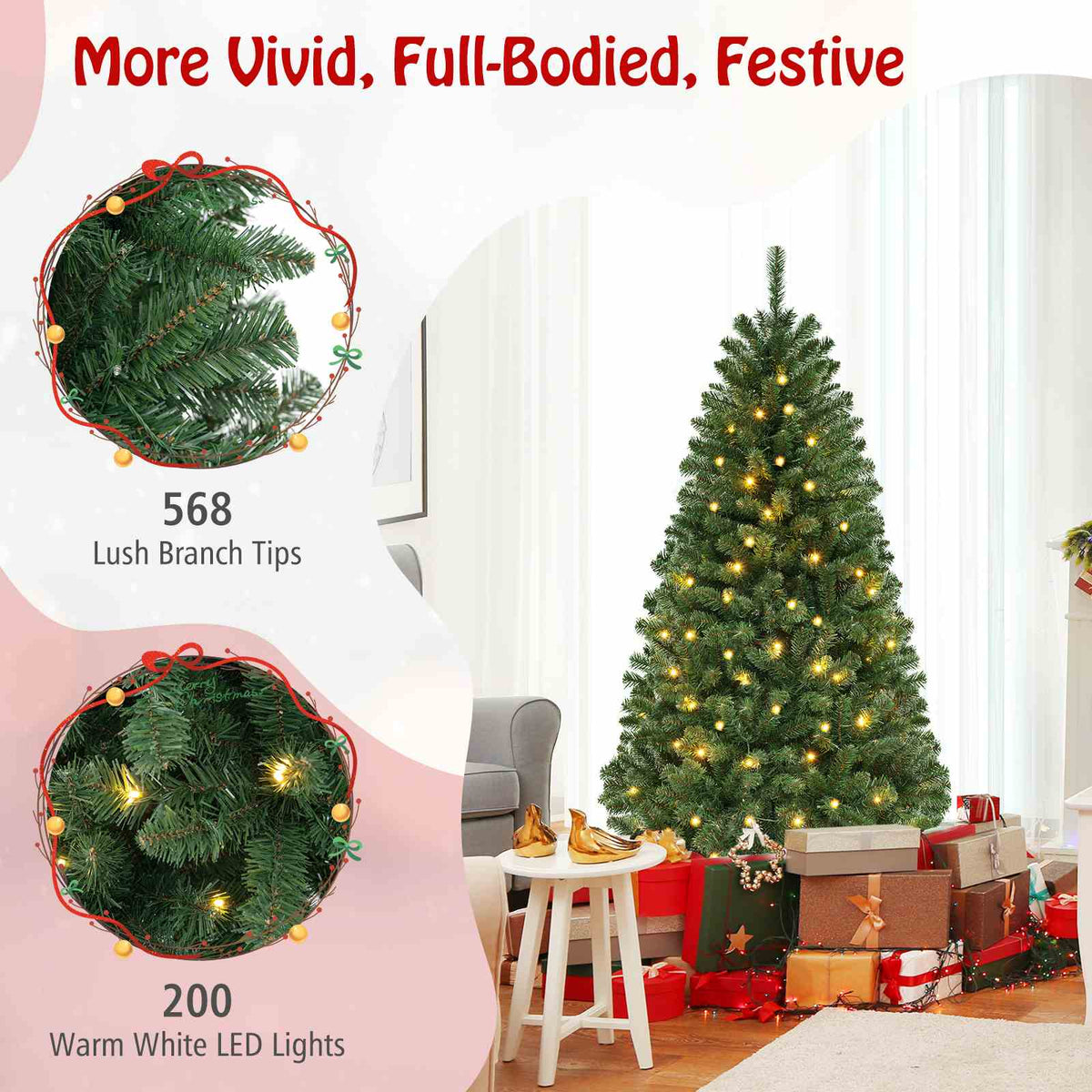 1.8/2.1/2.4M Pre-Lit Christmas Tree Artificial Xmas Decor w/8 Lighting Modes