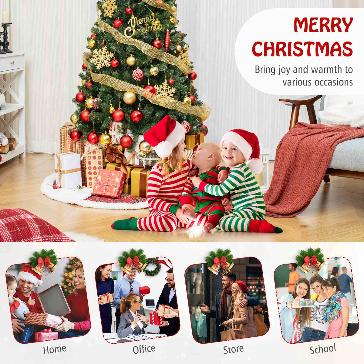 1.8/2.1/2.4M Pre-Lit Christmas Tree Artificial Xmas Decor w/8 Lighting Modes