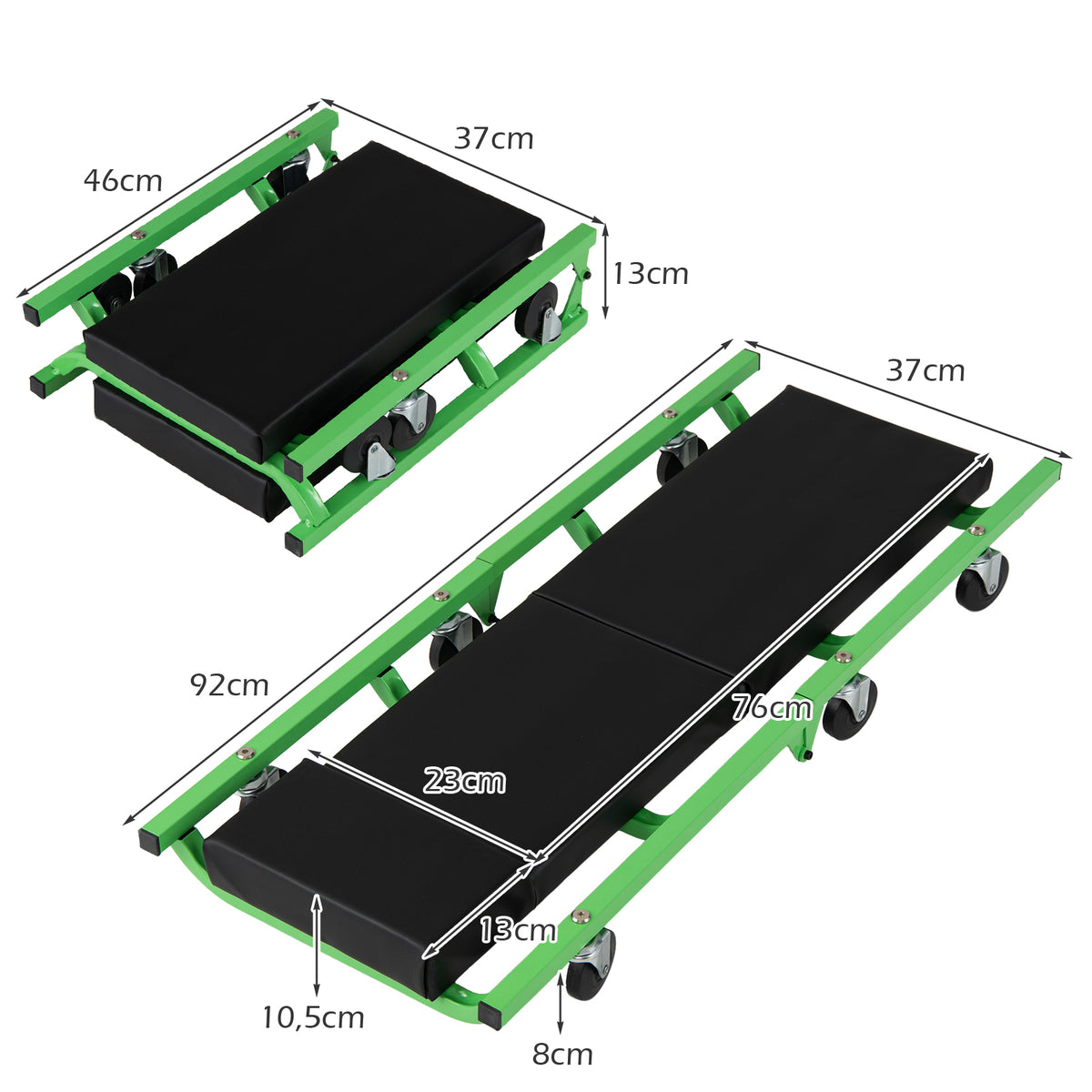 Foldable Automotive Creeper with 360° Swivel Wheels