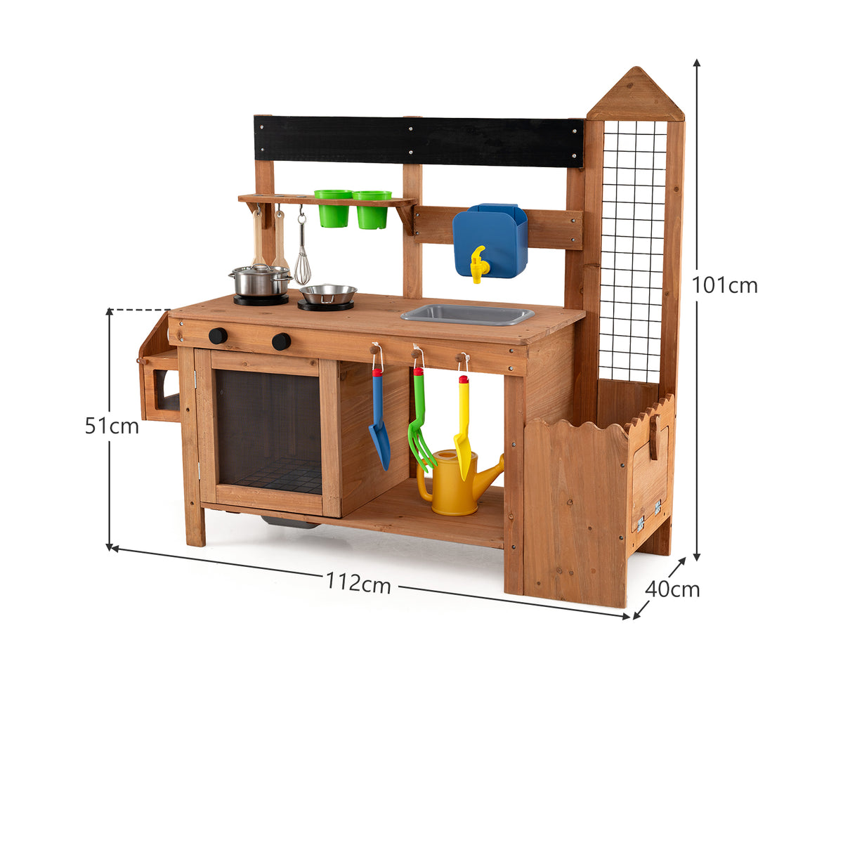 Kids Mud Kitchen, Solid Wood Toddler Kitchen Playset with Detachable Bird Cage