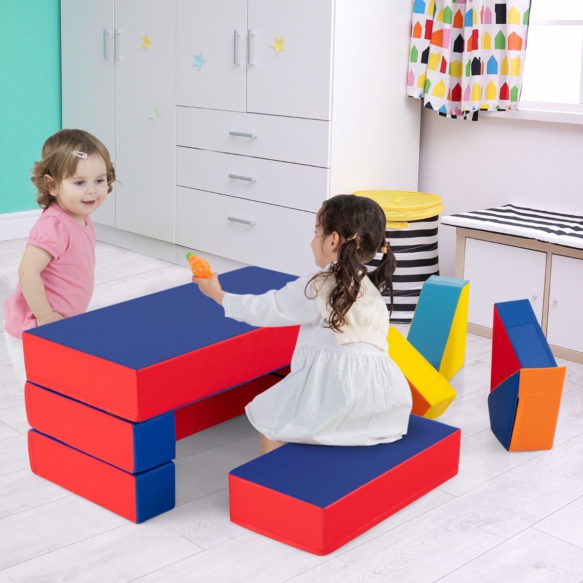 4-In-1 Multi-functional Combination Sofa Set with Durable PU Surface for Kids