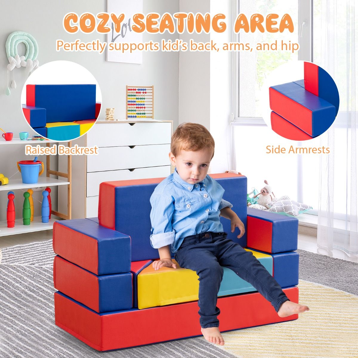 4-In-1 Multi-functional Combination Sofa Set with Durable PU Surface for Kids
