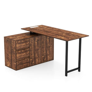 Giantex L-Shaped Desk with File Cabinet & Power Outlet, 138 cm Reversible Corner Computer Desk with 3 Drawers