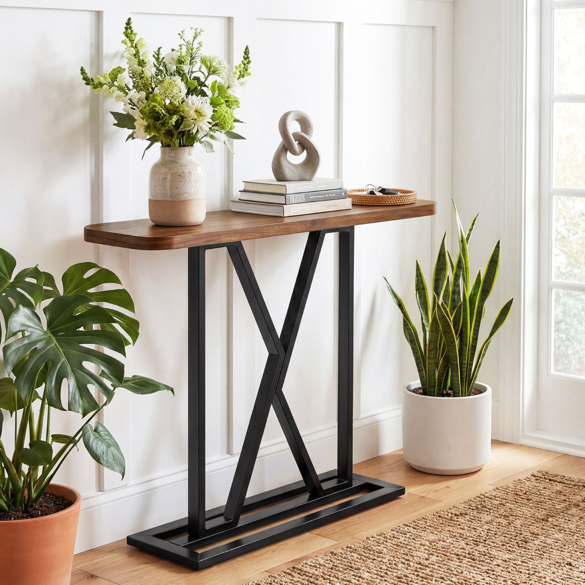 100 cm Rectangular Console Table with Geometric Metal Frame