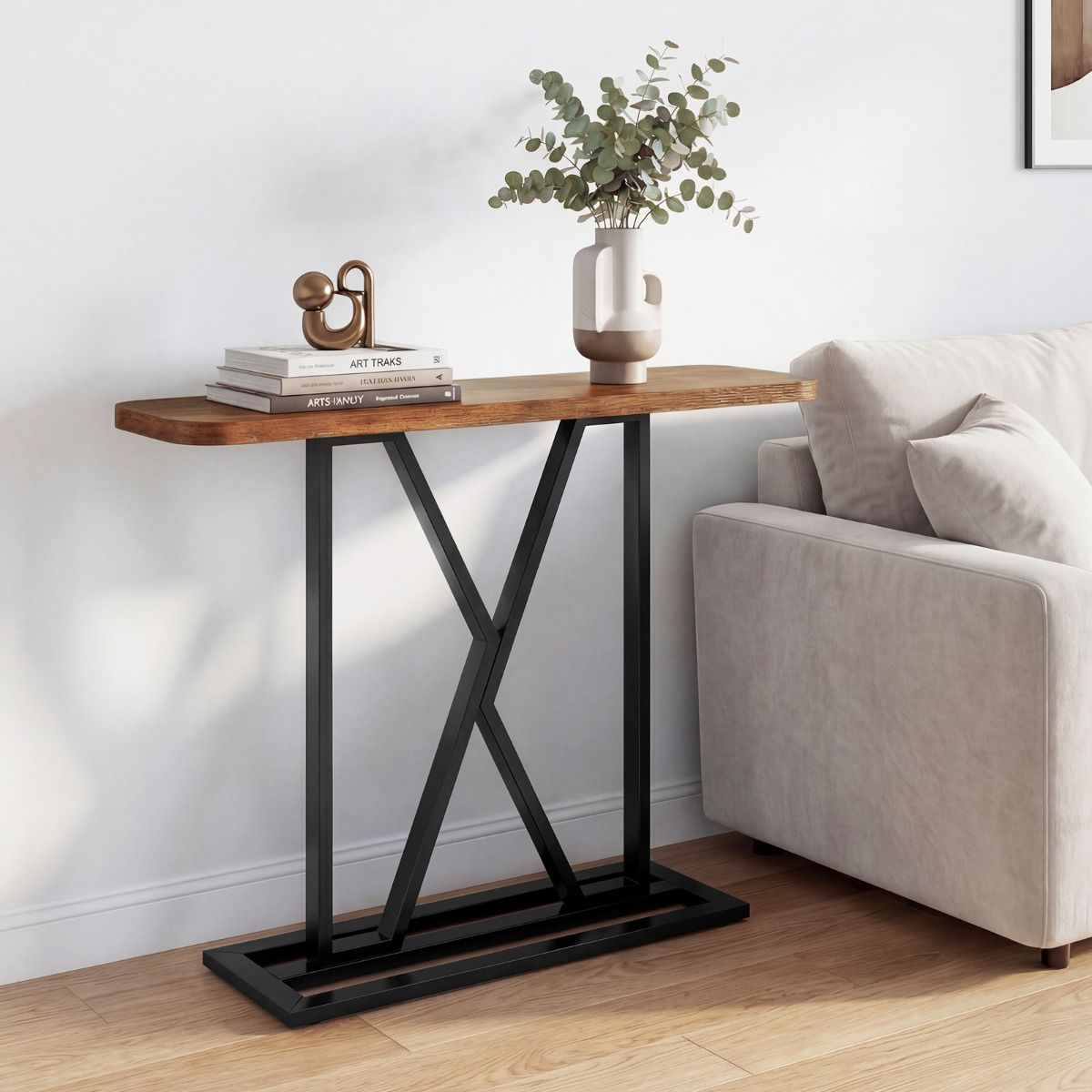 100 cm Rectangular Console Table with Geometric Metal Frame