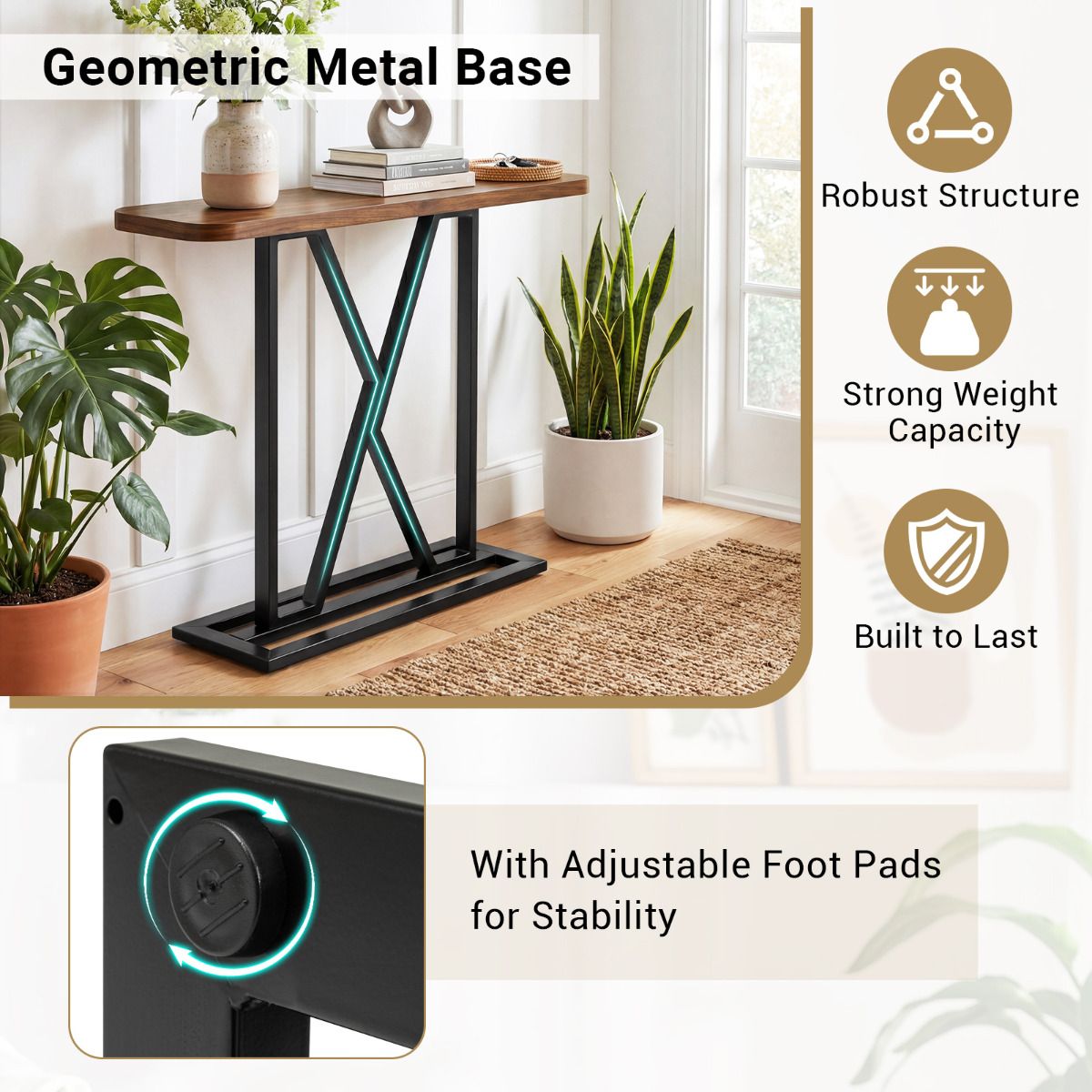 100 cm Rectangular Console Table with Geometric Metal Frame