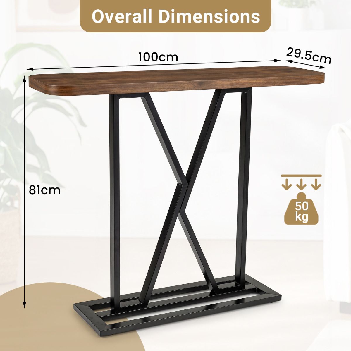 100 cm Rectangular Console Table with Geometric Metal Frame