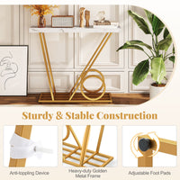 39.5" Modern Faux Marble Console Table with Cart-inspired Design