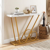 39.5" Modern Faux Marble Console Table with Cart-inspired Design