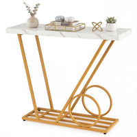 39.5" Modern Faux Marble Console Table with Cart-inspired Design