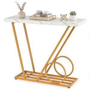 39.5" Modern Faux Marble Console Table with Cart-inspired Design