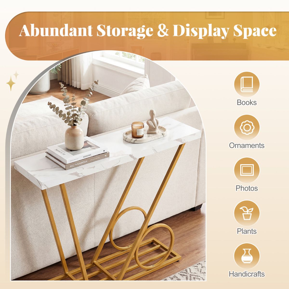 39.5" Modern Faux Marble Console Table with Cart-inspired Design