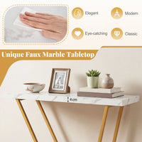39.5" Modern Faux Marble Console Table with Cart-inspired Design