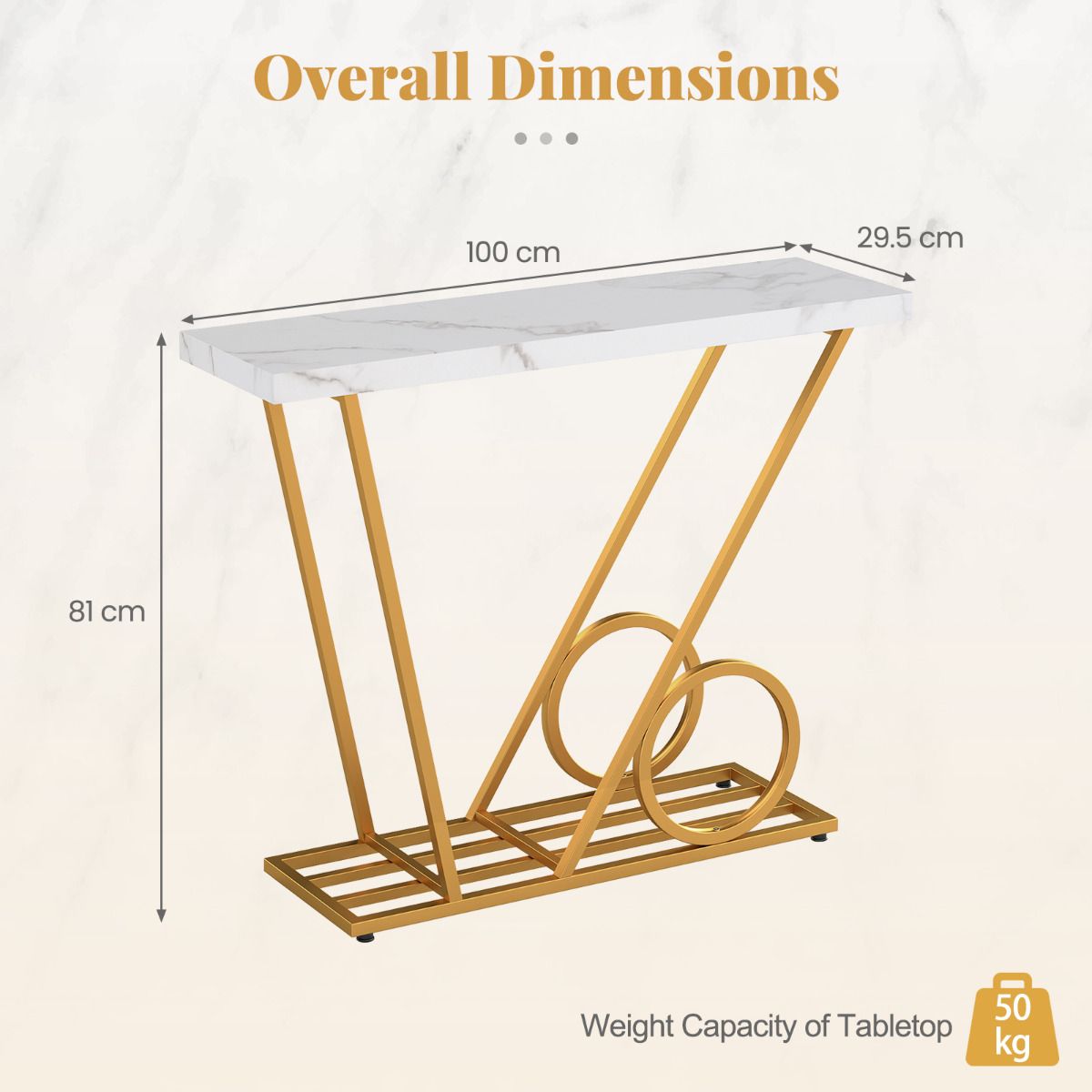 39.5" Modern Faux Marble Console Table with Cart-inspired Design
