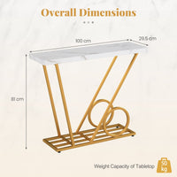 39.5" Modern Faux Marble Console Table with Cart-inspired Design