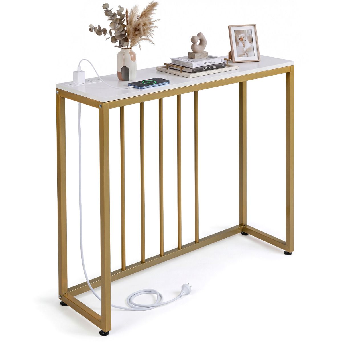 Console Table with Charging Station Entryway Table with Power Outlets