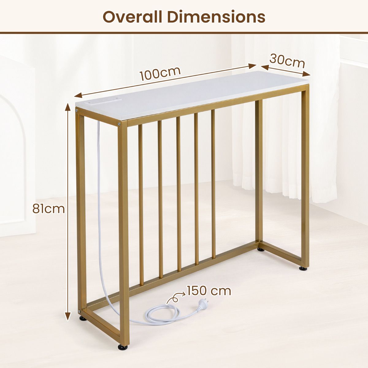 Console Table with Charging Station Entryway Table with Power Outlets