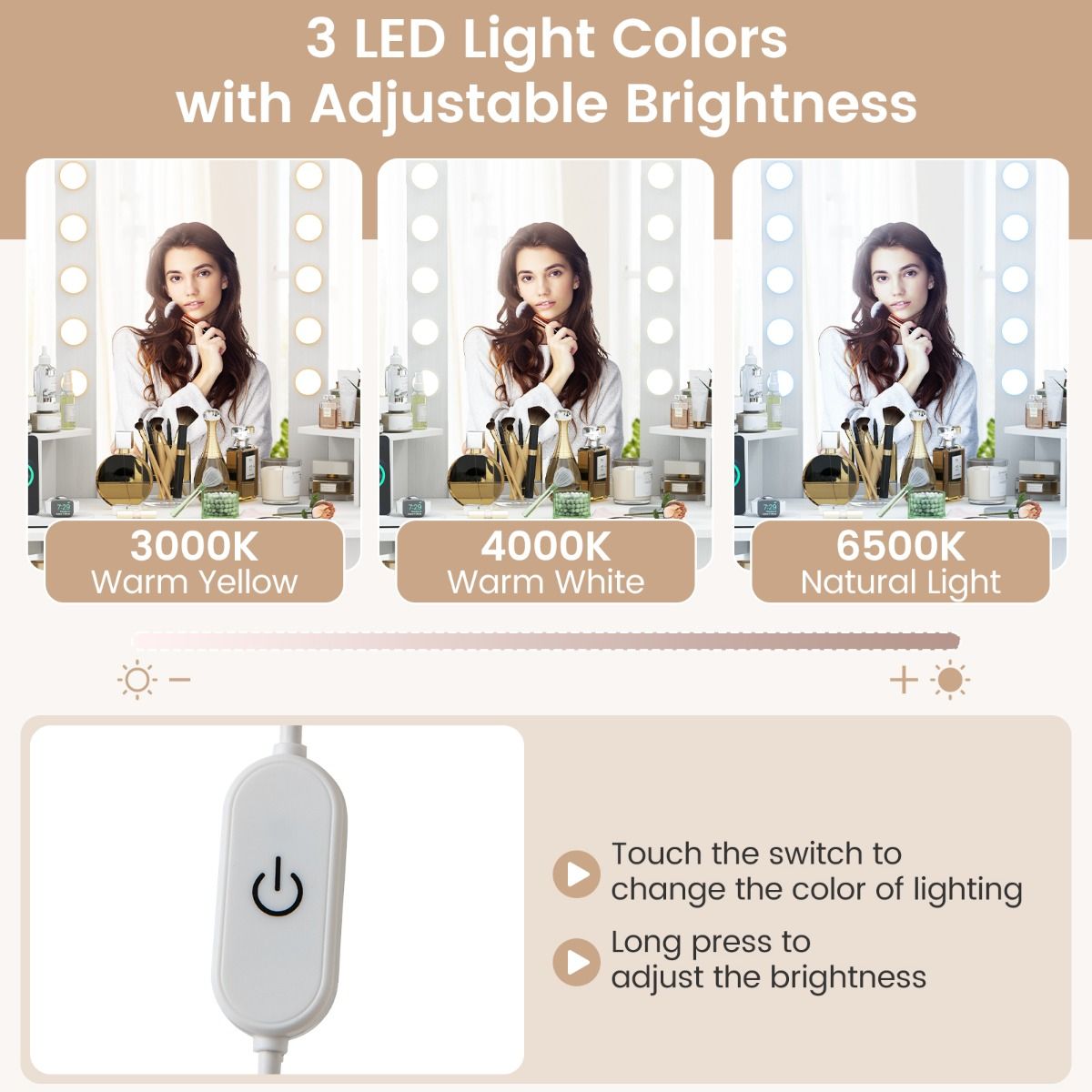 Corner Makeup Vanity Desk with Lighted Mirror and Power Outlets