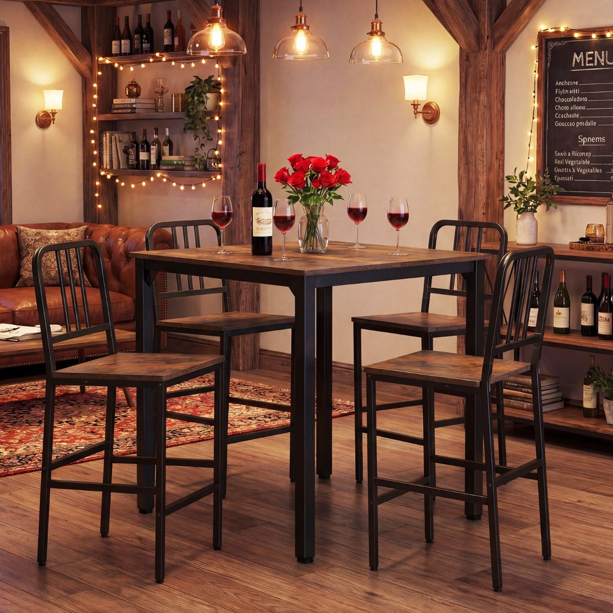 Counter Height Dining Table Set for 4 5-Piece Kitchen Bar Table and Chairs Set