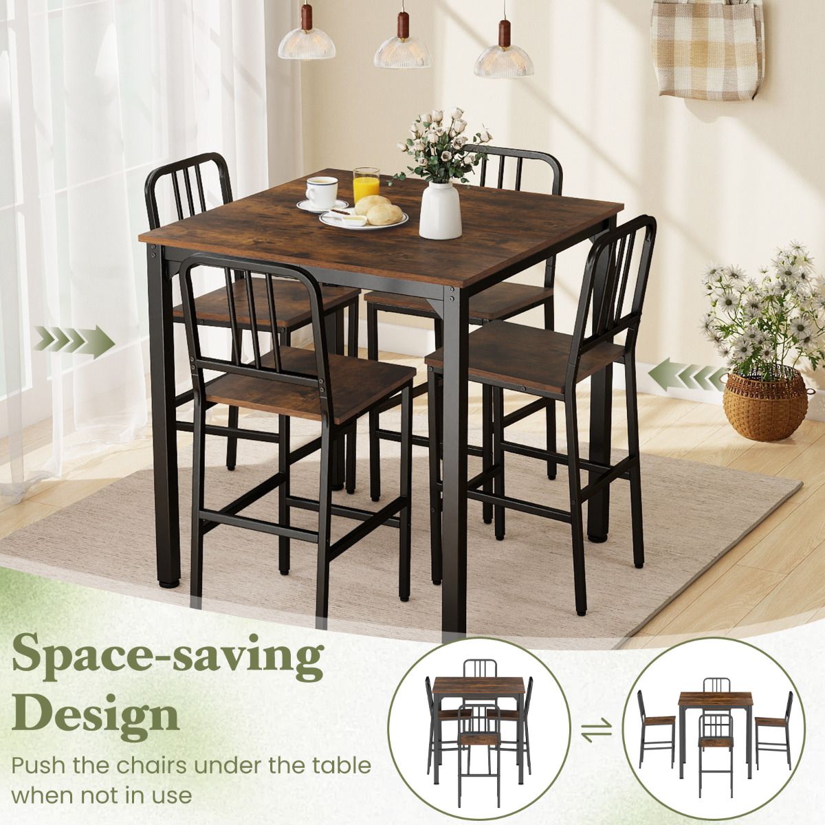 Counter Height Dining Table Set for 4 5-Piece Kitchen Bar Table and Chairs Set