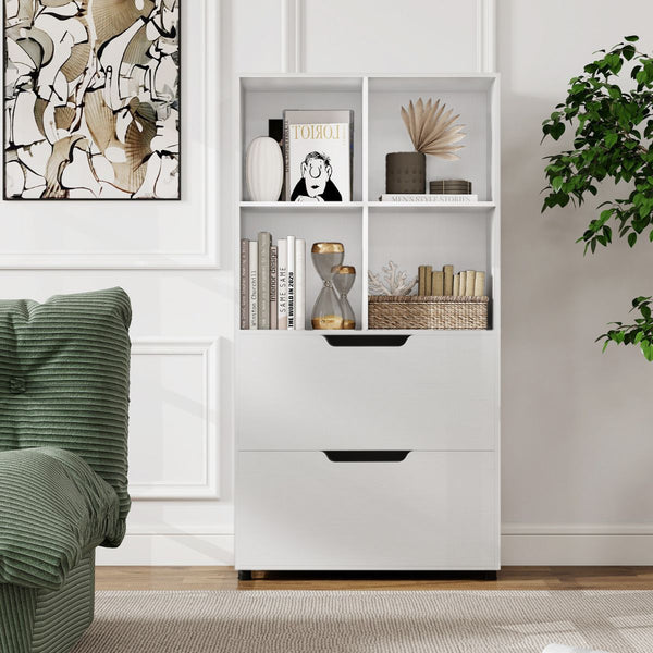 4-Cube Bookcase with 2 Drawers 130cm 5-Tier Tall Freestanding Bookshelf