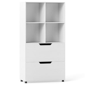 4-Cube Bookcase with 2 Drawers 130cm 5-Tier Tall Freestanding Bookshelf