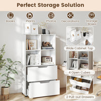 4-Cube Bookcase with 2 Drawers 130cm 5-Tier Tall Freestanding Bookshelf
