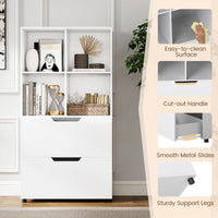 4-Cube Bookcase with 2 Drawers 130cm 5-Tier Tall Freestanding Bookshelf