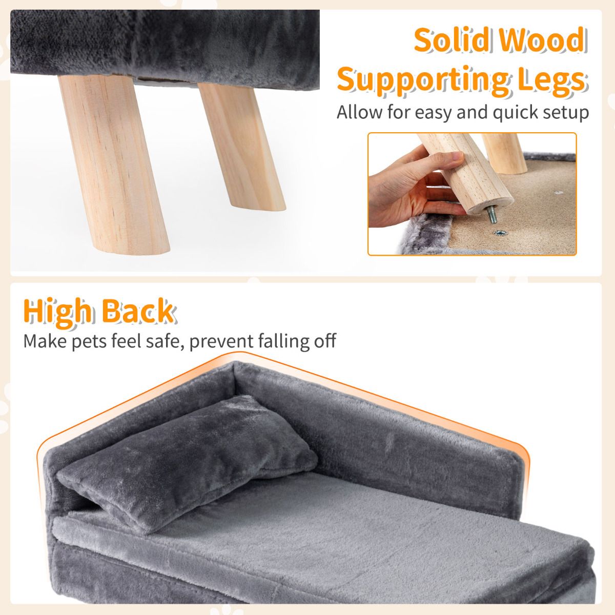 Dog Sofa Bed with Removable Cozy Padded Pad and Pillow