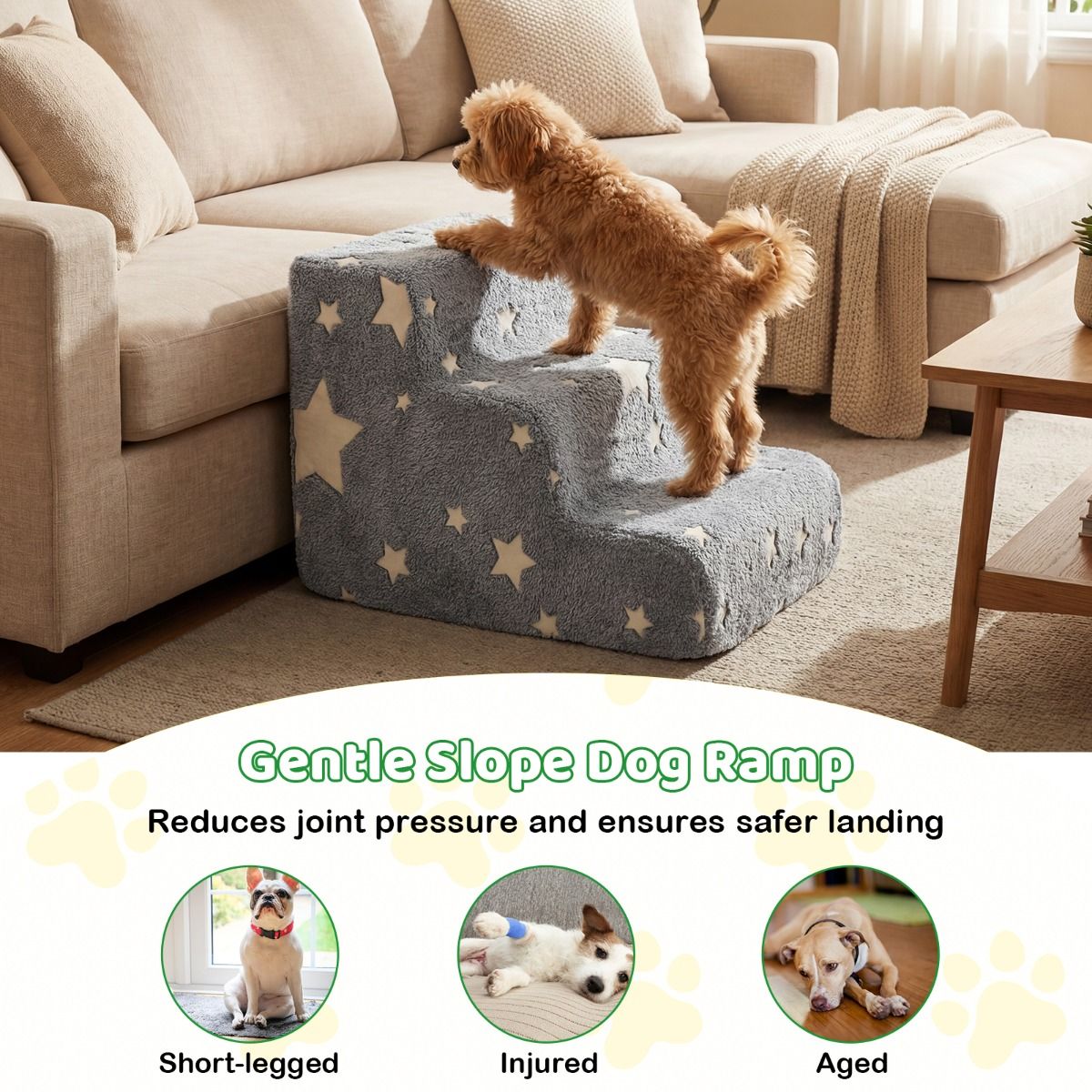 3/4-tier Foam Dog Stairs with Non-Slip Bottom and Washable Flannel Cover