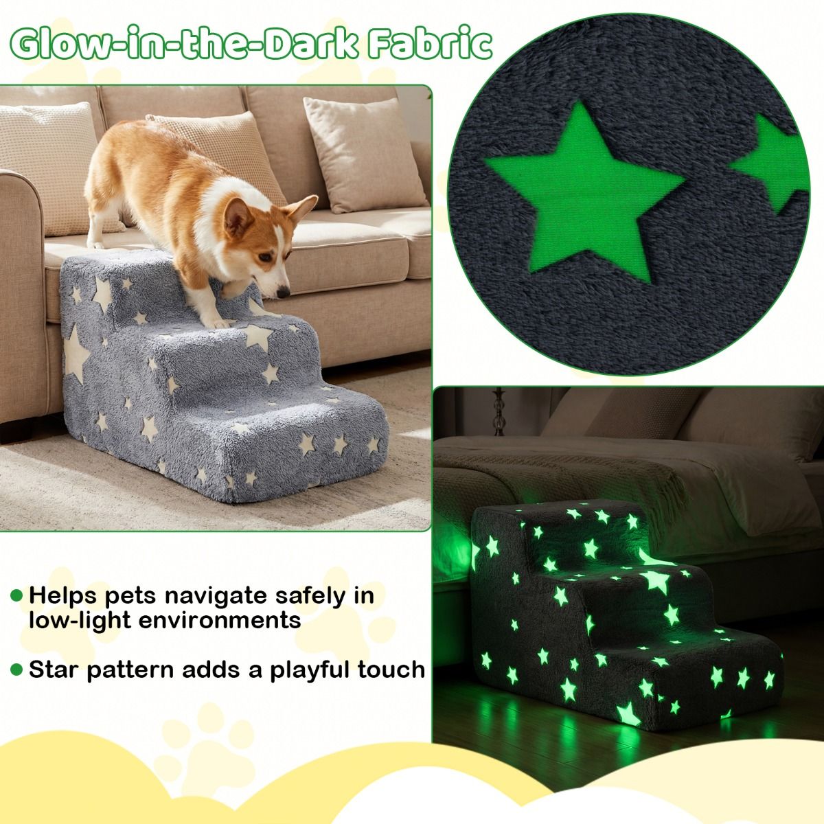 3/4-tier Foam Dog Stairs with Non-Slip Bottom and Washable Flannel Cover