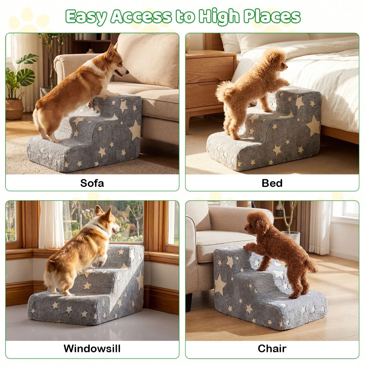 3/4-tier Foam Dog Stairs with Non-Slip Bottom and Washable Flannel Cover