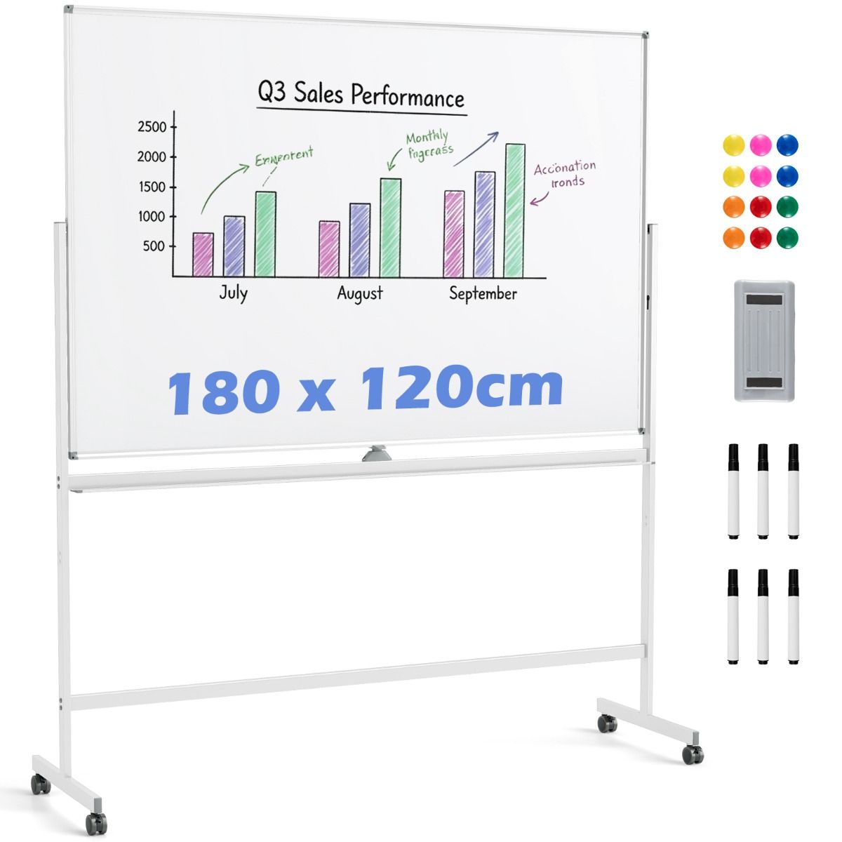 Double-Sided Magnetic Dry Erase Board with Stand and 2 Adjustable Heights