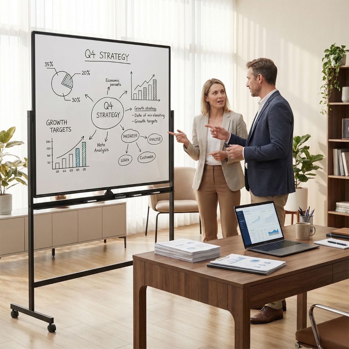Double-Sided Magnetic Dry Erase Board with Stand and 2 Adjustable Heights