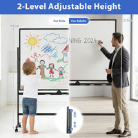 Double-Sided Magnetic Dry Erase Board with Stand and 2 Adjustable Heights