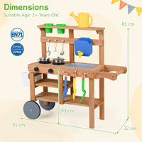 Rolling Outdoor Play Kitchen with Wheels for Boys Girls Ages 3 Plus