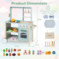 Play Kitchen for Kids, Wooden Kitchen Playset with Stoves, Oven, Rolling Chef Pretend Play Set