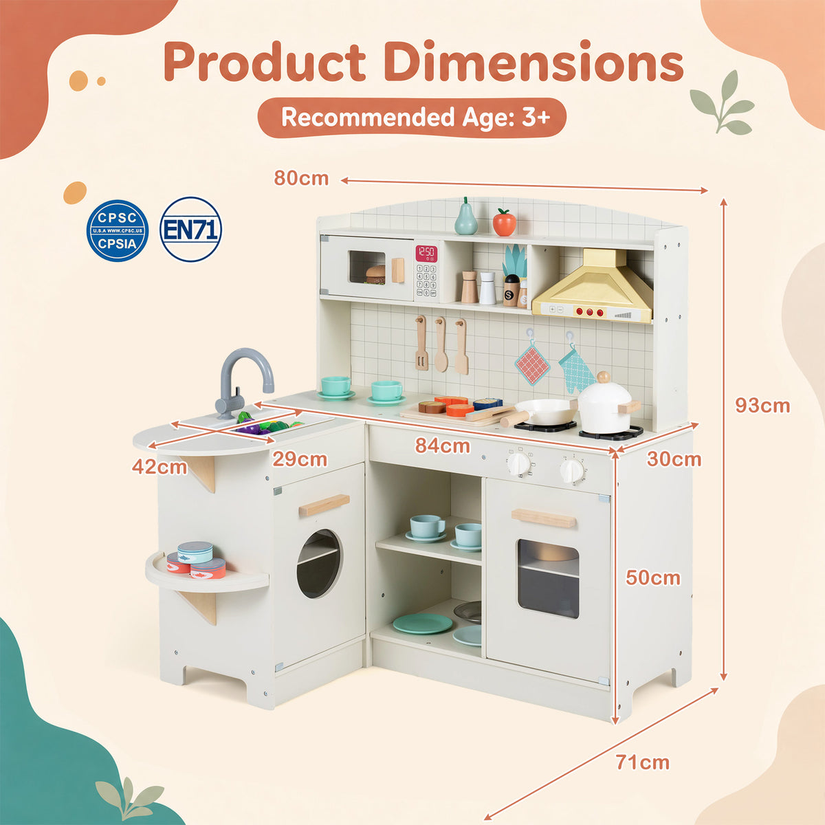 Wooden Play Kitchen for Kids w/ Lights & Sounds