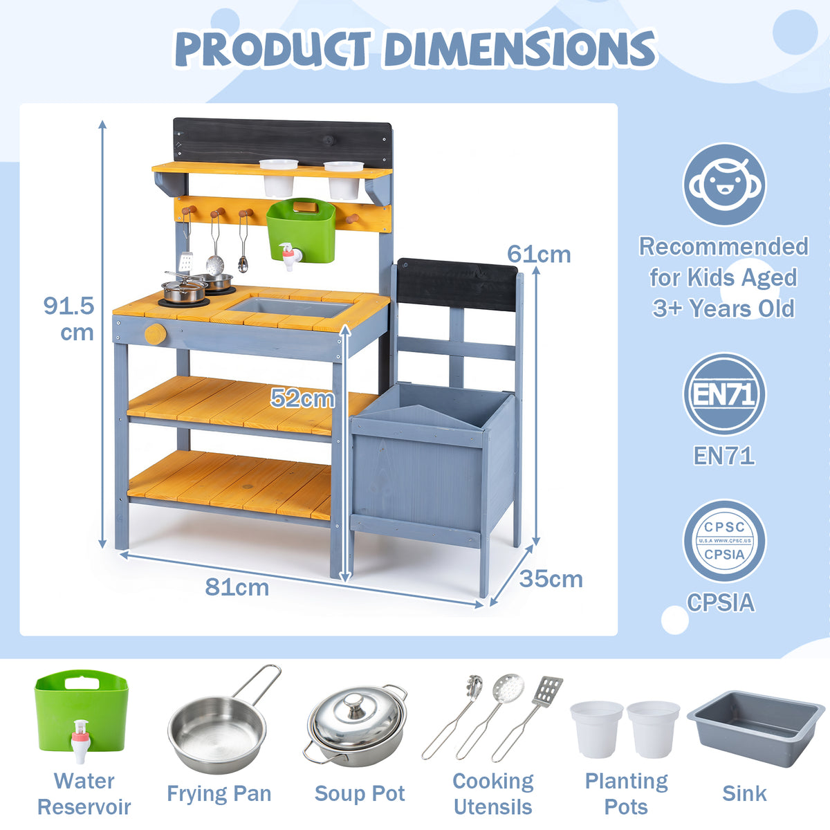 Mud Kitchen Set for Kids, Outdoor Wooden Play Kitchen Potting Bench