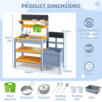 Mud Kitchen Set for Kids, Outdoor Wooden Play Kitchen Potting Bench